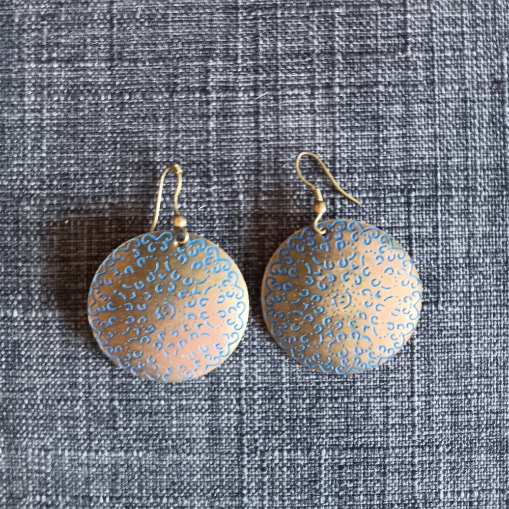 Vintage blue metal earrings for pierced ears